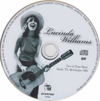 CD Lucinda Williams: Live On Texas Music, Austin, TX, 4th October 1981 286278