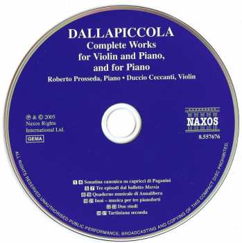 CD Luigi Dallapiccola: Complete Works For Violin And Piano, And For Piano 327009