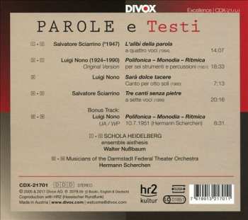 CD Salvatore Sciarrino: Parole E Testi  DIGI 599437