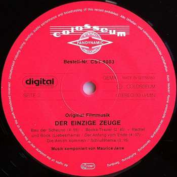 LP Maurice Jarre: Original Filmmusik - Der Einzige Zeuge (Original Filmmusik) 649778