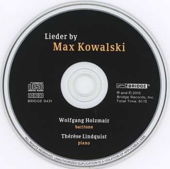 CD Wolfgang Holzmair: Lieder By Max Kowalski 475094