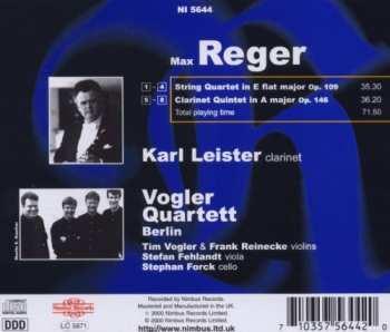 CD Max Reger: String Quartet Op. 109 / Clarinet Quintet Op. 146 246153