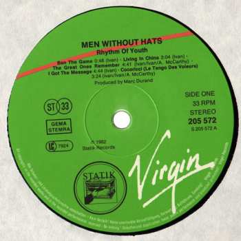 LP Men Without Hats: Rhythm Of Youth 561110