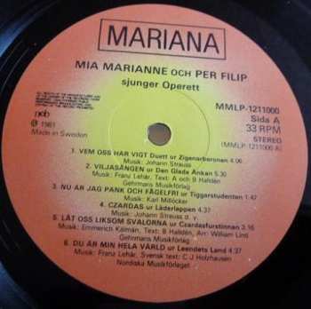 LP Mia Marianne & Per Filip: Mia Marianne Och Per Filip Sjunger Operett 558974