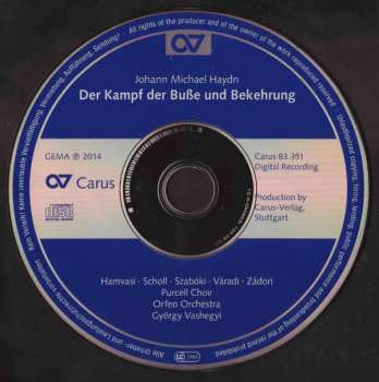 CD Michael Haydn: Der Kampf Der Buße Und Bekehrung - Oratorium 123211