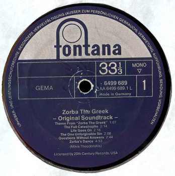 LP Mikis Theodorakis: Zorba The Greek - Original Soundtrack - 646840