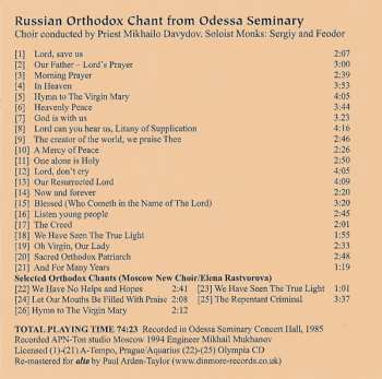 CD Monks Of Odessa Seminary: Russian Orthodox Chant from Odessa 122731