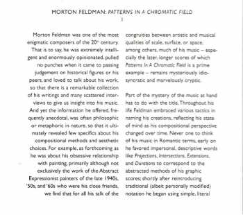 2CD Morton Feldman: Patterns In A Chromatic Field 335616