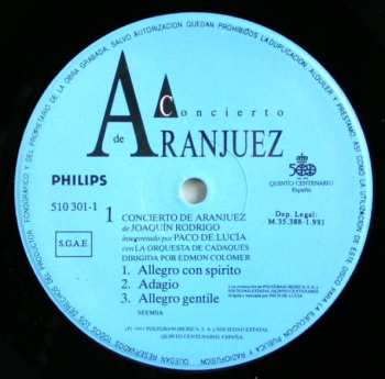 LP Paco De Lucía: Concierto De Aranjuez De Joaquín Rodrigo 616987