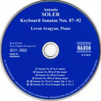 CD Padre Antonio Soler: Keyboard Sonatas No. 87-92 333789