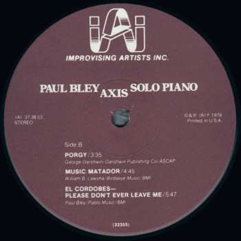 LP Paul Bley: Axis (Solo Piano) 661249