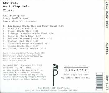 CD Paul Bley Trio: Closer DIGI 408534