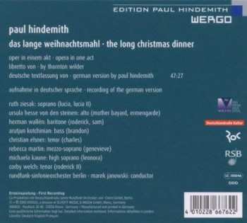 CD Paul Hindemith: The Long Christmas Dinner / Das Lange Weihnachtsmahl 330641