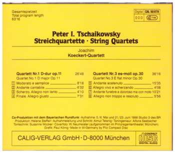 CD Pyotr Ilyich Tchaikovsky: Streichquartette = String Quartets · Nr. 1 D-Dur Op. 11 · Nr. 3 Es-Moll Op. 30 423161