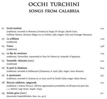 CD Pino de Vittorio: Occhi Turchini: Songs From Calabria 565867