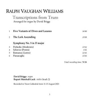 CD Ralph Vaughan Williams: Transcriptions From Truro  560862