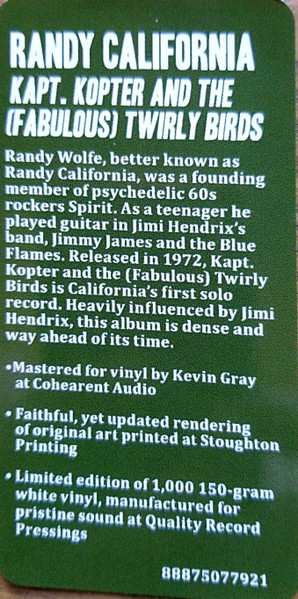 LP Randy California: Kapt. Kopter And The (Fabulous) Twirly Birds CLR | LTD 605196