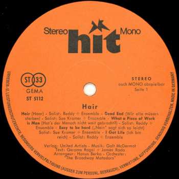 LP The Matadors: Hair 630120