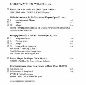 CD Robert Matthew-Walker: Violin Sonata No.2 • Sinfonia Solemnis • String Quartet No.1 • Sonata Magna • Two Shakespeare Songs 390491