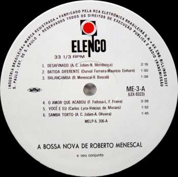 LP Roberto Menescal E Seu Conjunto: A Bossa Nova De Roberto Menescal E Seu Conjunto 619469