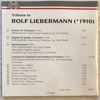 CD Rolf Liebermann: Tribute To Rolf Liebermann 588727