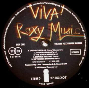 LP Roxy Music: Viva! Roxy Music - The Live Roxy Music Album 656282