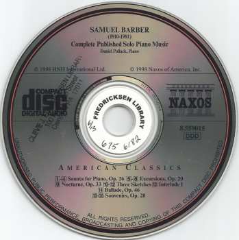 CD Samuel Barber: Solo Piano Music 600738