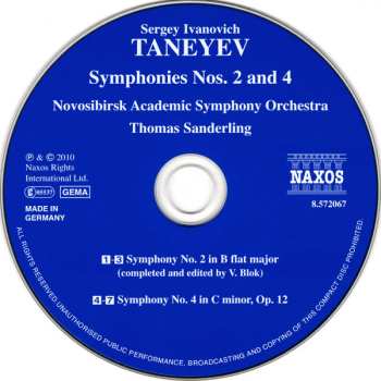 CD Sergey Ivanovich Taneyev: Symphonies Nos. 2 And 4 468149