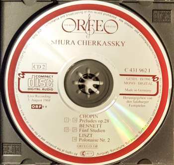 2CD Shura Cherkassky: Bach • Partita E-Moll • Brahms • Sonate Op. 5 • Chopin • Preludes Op.28 • Bennett • 5 Studien • Liszt • Polonaise No. 2 115434