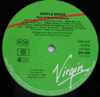 LP Simple Minds: Real To Real Cacophony 652741