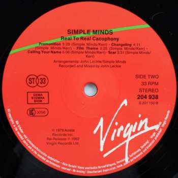 LP Simple Minds: Real To Real Cacophony 652741