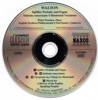 CD Sir William Walton: Spitfire Prelude And Fugue • Sinfonia Concertante • Hindemith Variations 456304