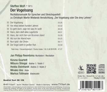 CD Steffen Wolf: Der Vogelsang (Rezitationsmusik Für Sprecher Und Streichquartett) 552418