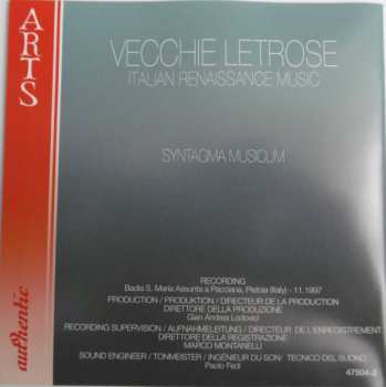 CD Syntagma Musicum: Vecchie Letrose - Italian Renaissance Musik Ayntagma Musicum 426555