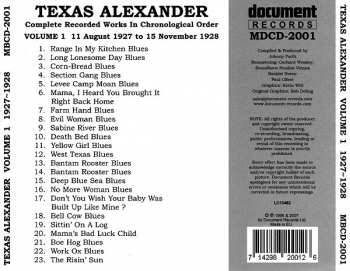 CD Texas Alexander:   Complete Recordings In Chronological Order (11 August 1927 To 15 November 1928) ‎Volume 1  153133