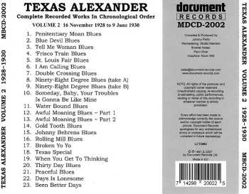 CD Texas Alexander: Complete Recordings In Chronological Order (16 November 1928 To 9 June 1930) Volume 2 534460