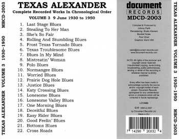 CD Texas Alexander: Complete Recordings In Chronological Order (9 June 1930 To 1950) Volume 3 151982