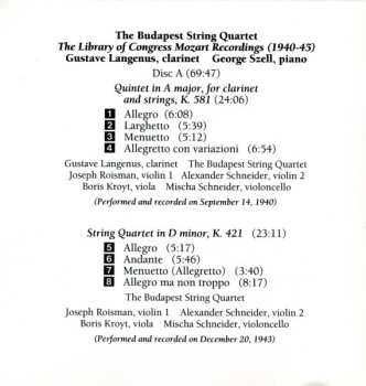 2CD Budapest String Quartet: The Library Of Congress Mozart Recordings (1940-1945) 456367