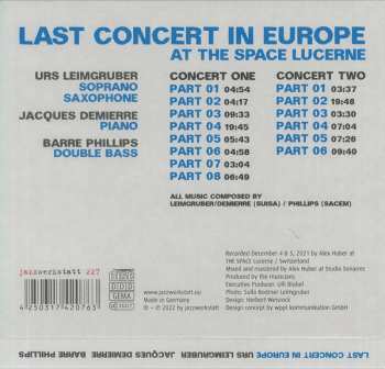 2CD Urs Leimgruber / Jacques Demierre / Barre Phillips: Last Concert In Europe (At The Space Lucerne) 587613