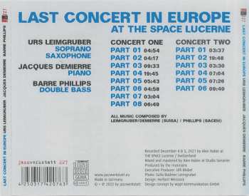 2CD Urs Leimgruber / Jacques Demierre / Barre Phillips: Last Concert In Europe (At The Space Lucerne) 587613