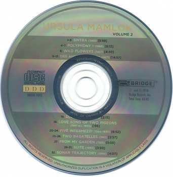 CD Ursula Mamlok: Ursula Mamlok Volume 2: Sintra ꟾ Polyphony ꟾ Wild Flowers ꟾ Der Andreasgarten ꟾ Sculpture I ꟾ Love Song Of Two Pigeons ꟾ Five Intermezzi ꟾ Two Bagatelles ꟾ From My Garden ꟾ Suite ꟾ Sonar Trajectory 188915