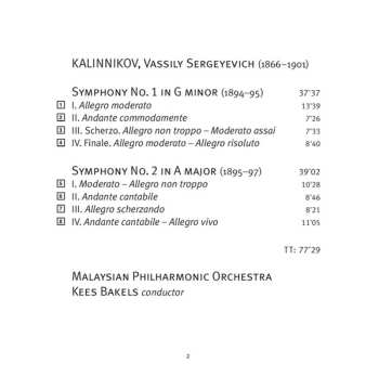 CD Vasily Sergeyevich Kalinnikov: The Two Symphonies 613123