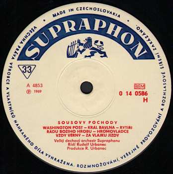 LP Velký Dechový Orchestr Supraphonu: Sousovy Pochody 610392