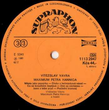 LP Vítězslav Vávra: Vítězslav Vávra & Maximum Petra Hanniga 43939