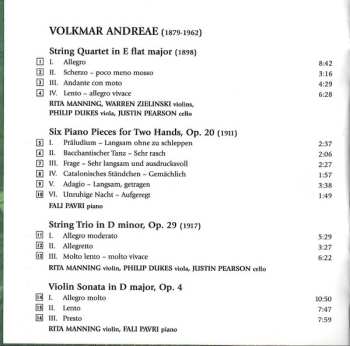 CD Volkmar Andreae: String Quartet In E Flat / String Trio, Op. 29 / Violin Sonata, Op. 4 / Six Piano Pieces, Op. 20 649523