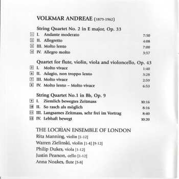 CD Volkmar Andreae: String Quartets Nos. 1 & 2 / Quartet For Flute & String Trio 616852