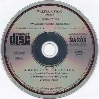 CD Walter Piston: Chamber Music (1999 Australian Festival Of Chamber Music) 617672