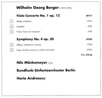 CD Rundfunk-Sinfonieorchester Berlin: Viola Concerto • Symphony 4 649246