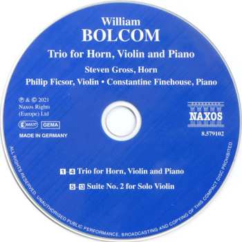 CD William Bolcom: Trio For Horn, Violin And Piano / Suite No. 2 For Solo Violin 561231