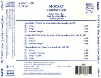 CD Wolfgang Amadeus Mozart: Chamber Music (Oboe Quartet In F Major, K. 370 • Horn Quintet, K. 407 • A Musical Joke, K. 522) 274895